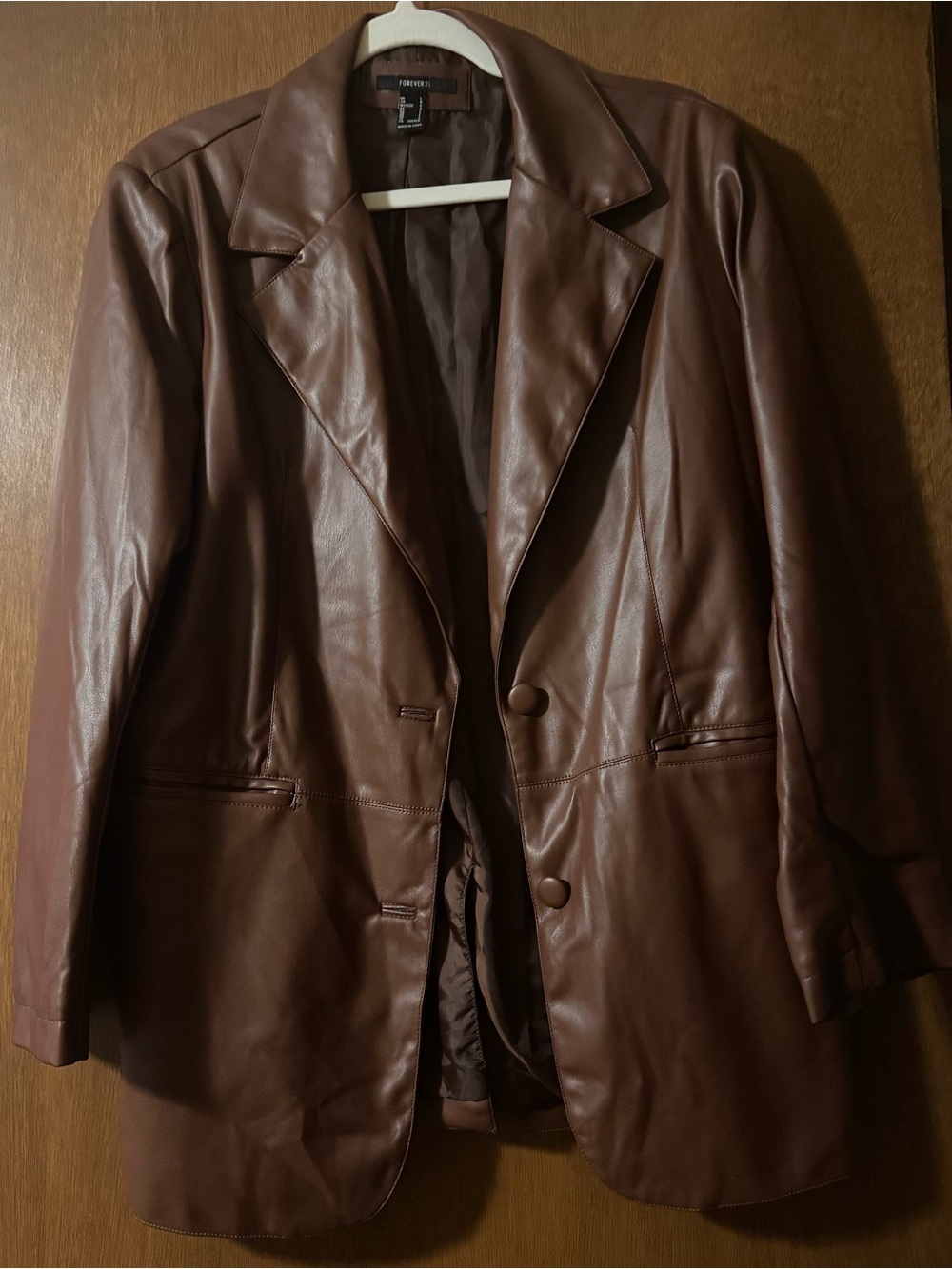 2/$25 Forever 21 Brown Faux Leather Blazer Jacket - Chestnut Brown